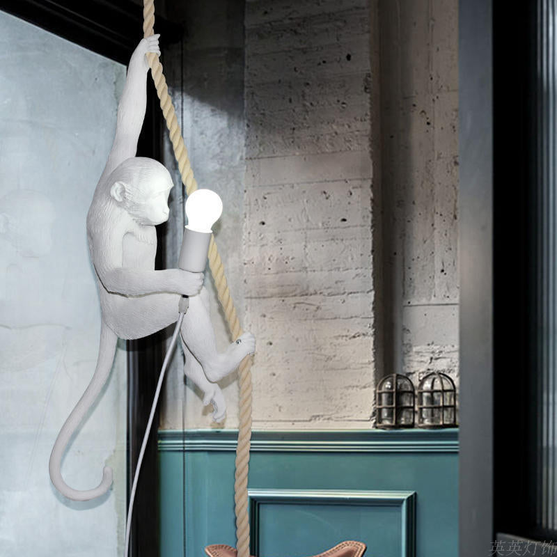 Résine de plafond de singe moderne Restaurant un seul bulbe suspension suspendue avec corde de chanvre