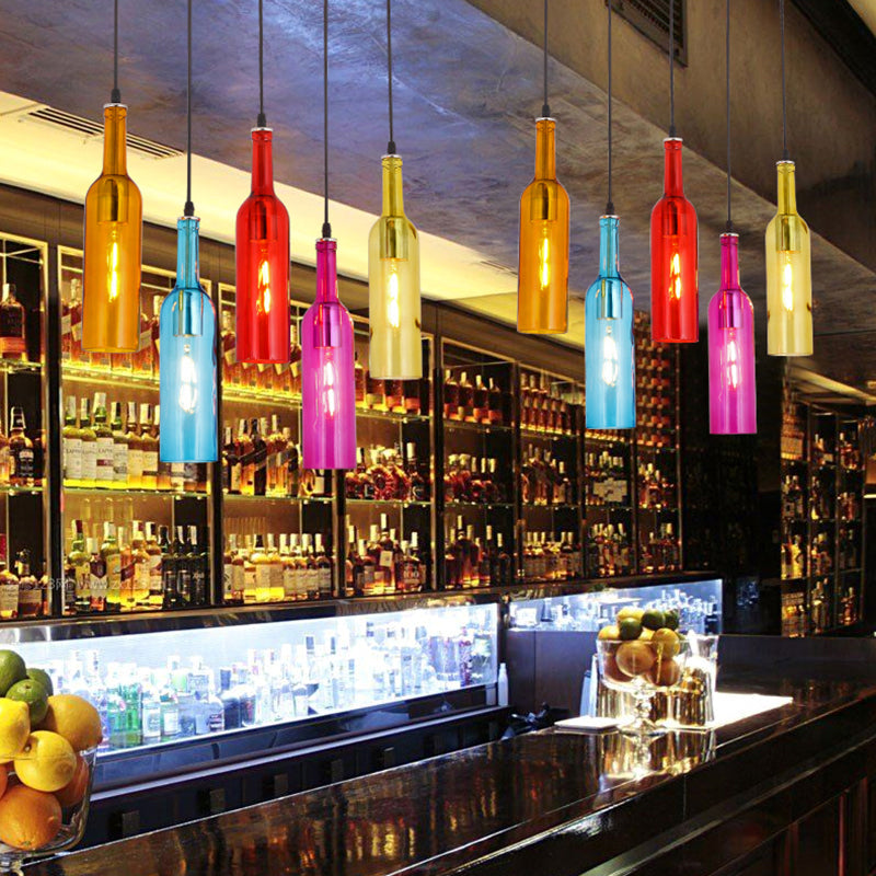 Beer Bottles Multi Ceiling Lamp Art Decor Colored Glass 5 Bulbs Restaurant Suspension Light Fixture in Red