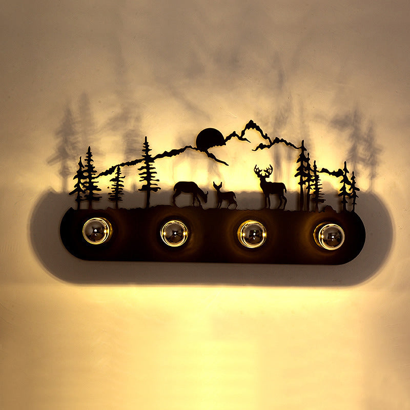 Metallic Silhouette Wall Mount Light Decorative 4 Heads Rust Wall Lighting for Restaurant