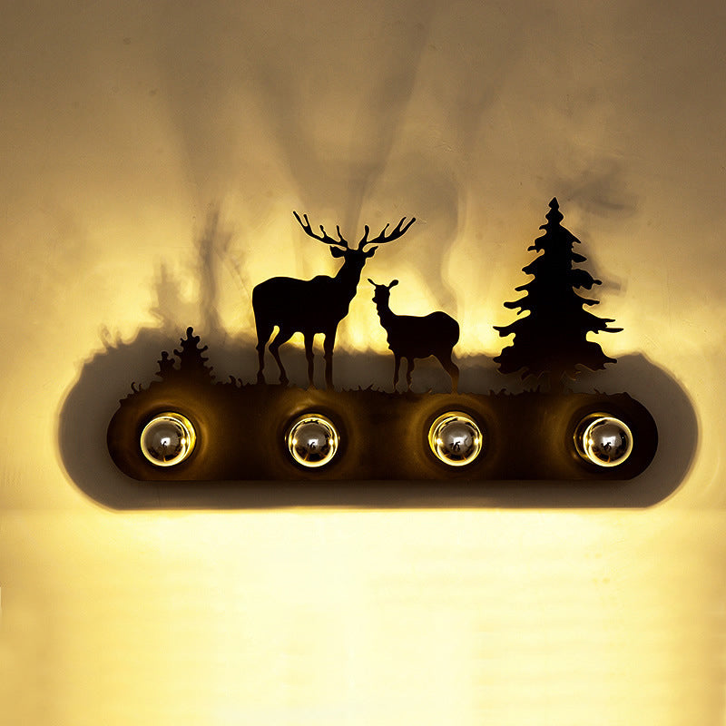 Metallic Silhouette Wall Mount Light Decorative 4 Heads Rust Wall Lighting for Restaurant