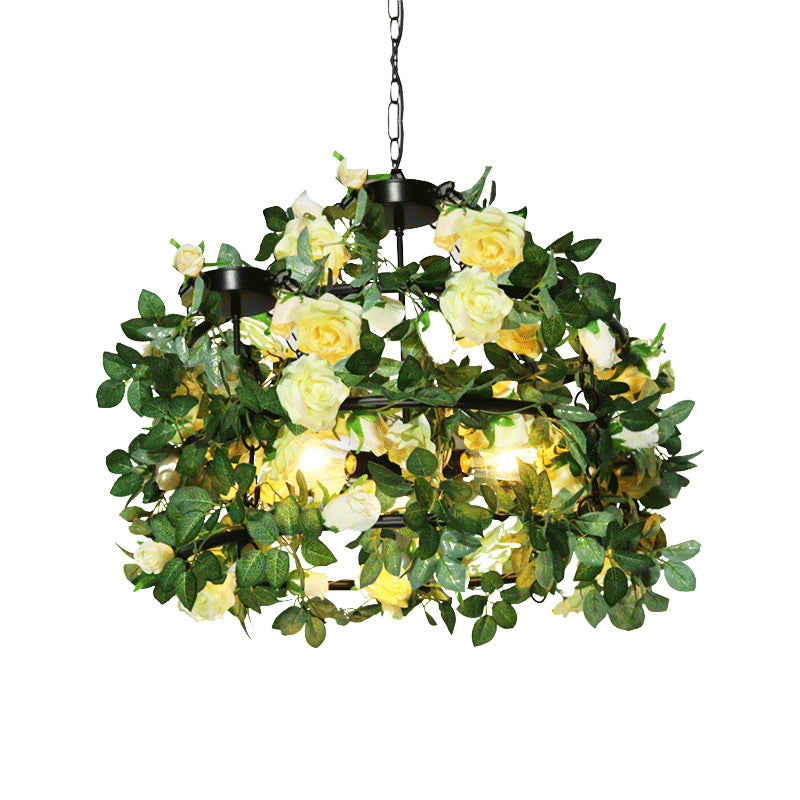 Vintage Geometric Ceiling Lighting Metal Chandelier Light Fixture with Artificial Plant