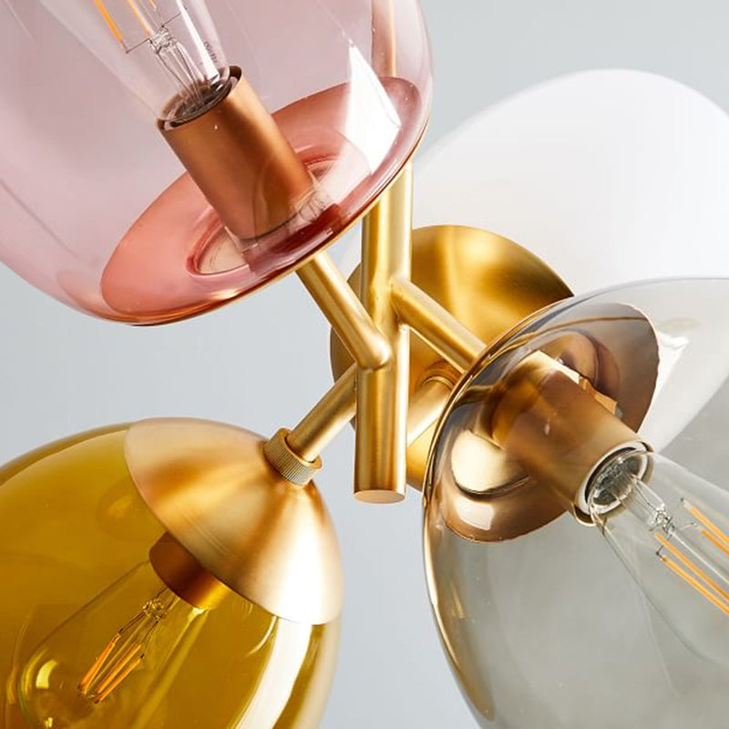Brass Round Pendant Lighting Traditional Colorful Glass 4 Lights Living Room Chandelier with Sputnik Design