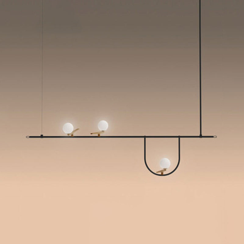 Cream Glass Sphere Island Chandelier Light Artistic Black Ceiling Mounted Light Fixture