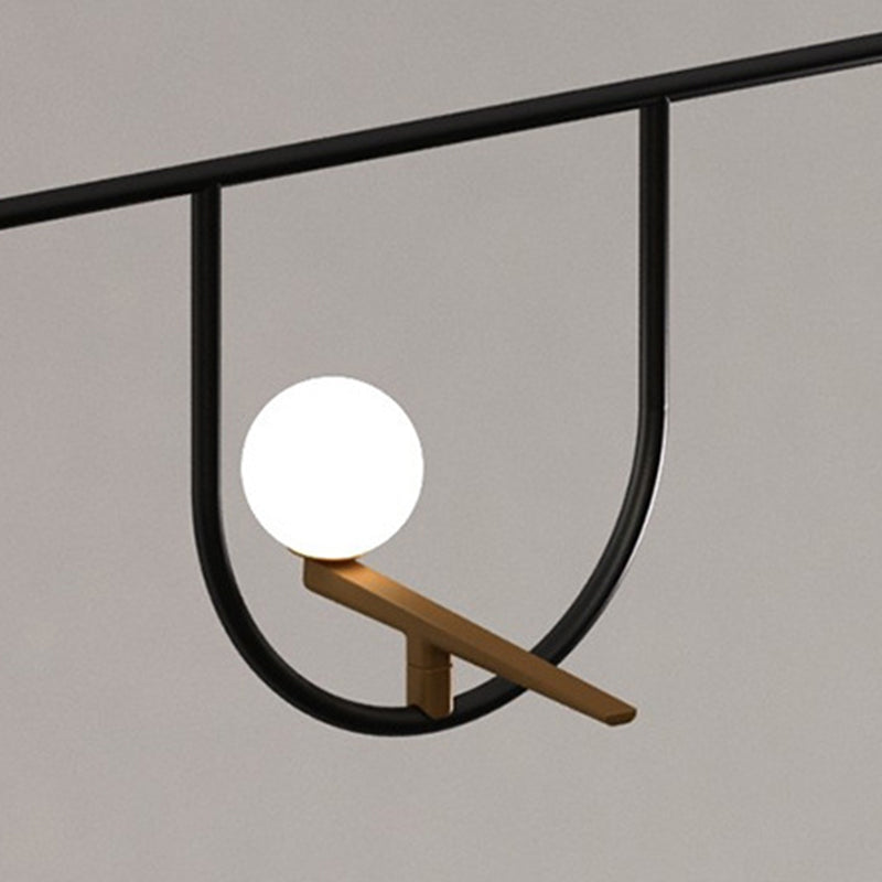 Cream Glass Sphere Island Chandelier Light Artistic Black Ceiling Mounted Light Fixture