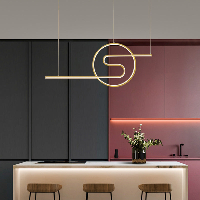 Ring and Curve LED Hanging Light Minimalist Metal Dining Room Island Ceiling Light