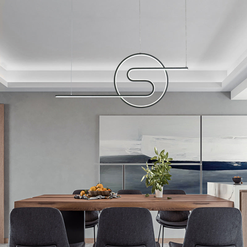 Ring and Curve LED Hanging Light Minimalist Metal Dining Room Island Ceiling Light