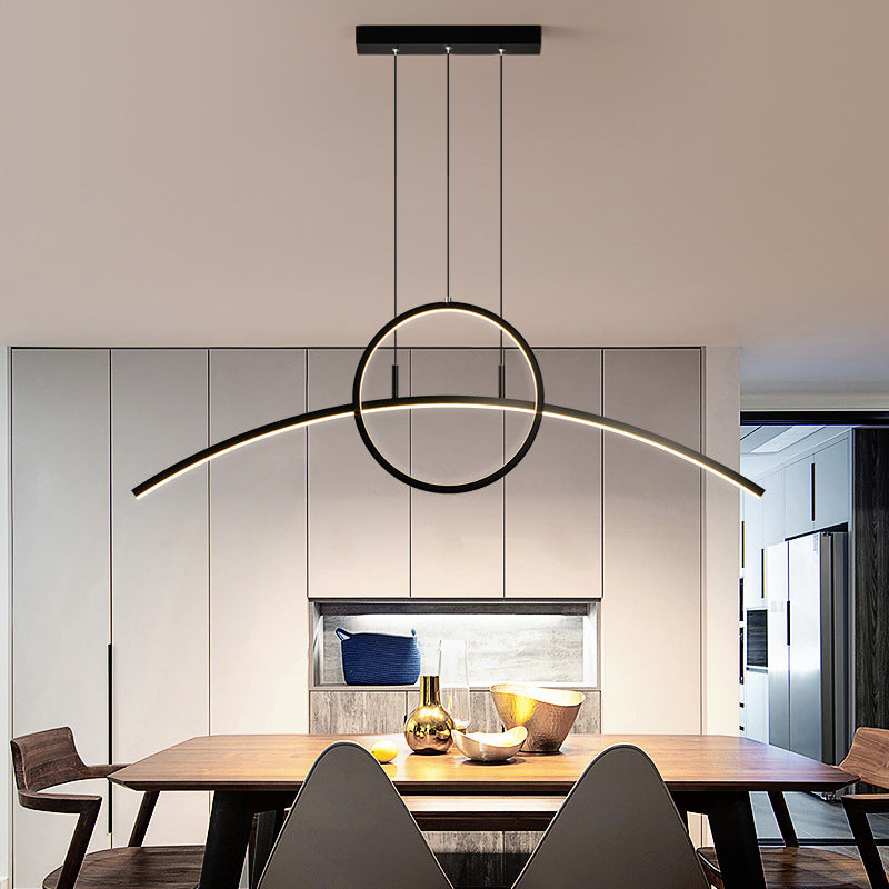 Artistic Ring and Arc Island Pendant Light Metal Dining Room LED Ceiling Light Fixture