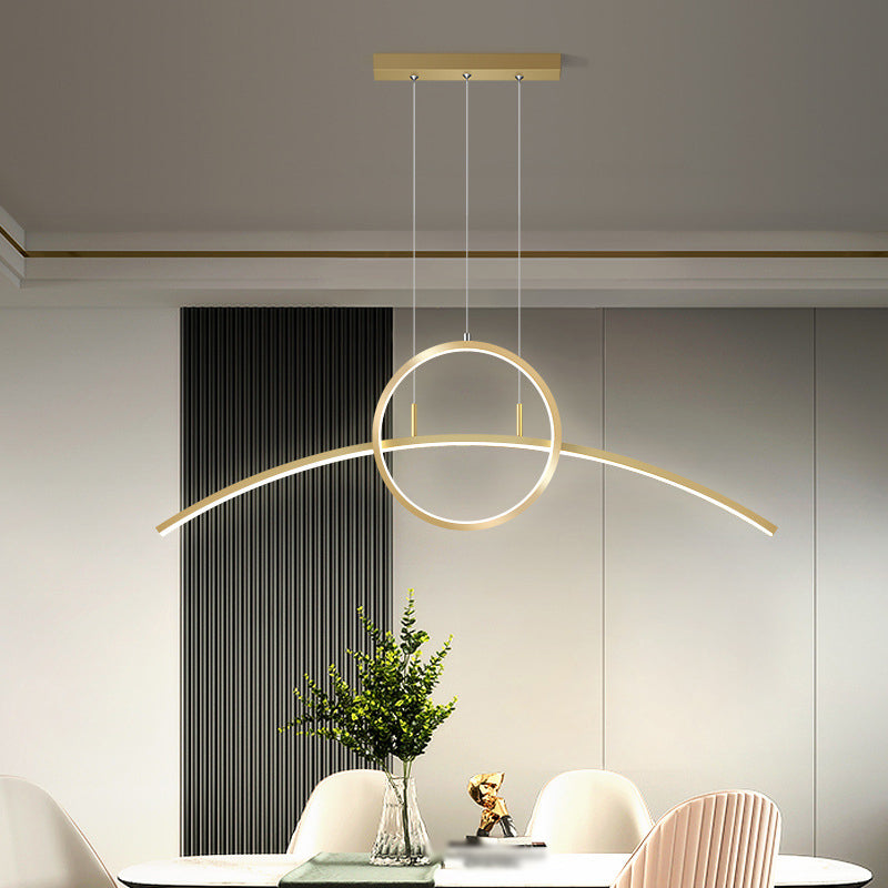Artistic Ring and Arc Island Pendant Light Metal Dining Room LED Ceiling Light Fixture