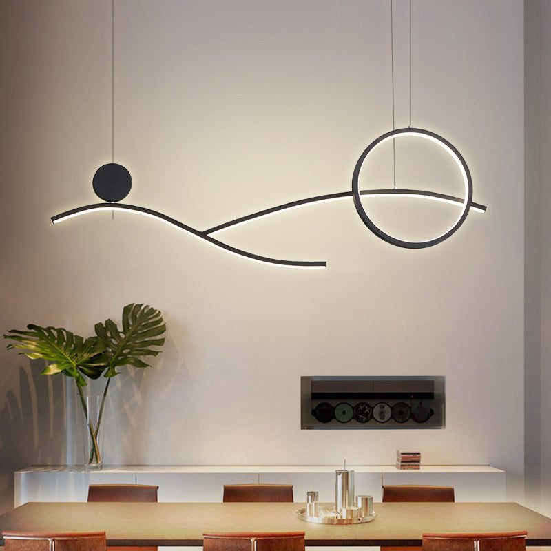 Luce appesa a LED anello e curva Minimalista in metallo sala da pranzo Isola Luce soffitto