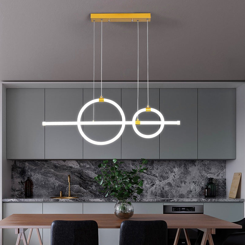 Gold Linear and Ring LED Hanging Lamp Simplicity Acrylic Island Chandelier Light for Dining Room
