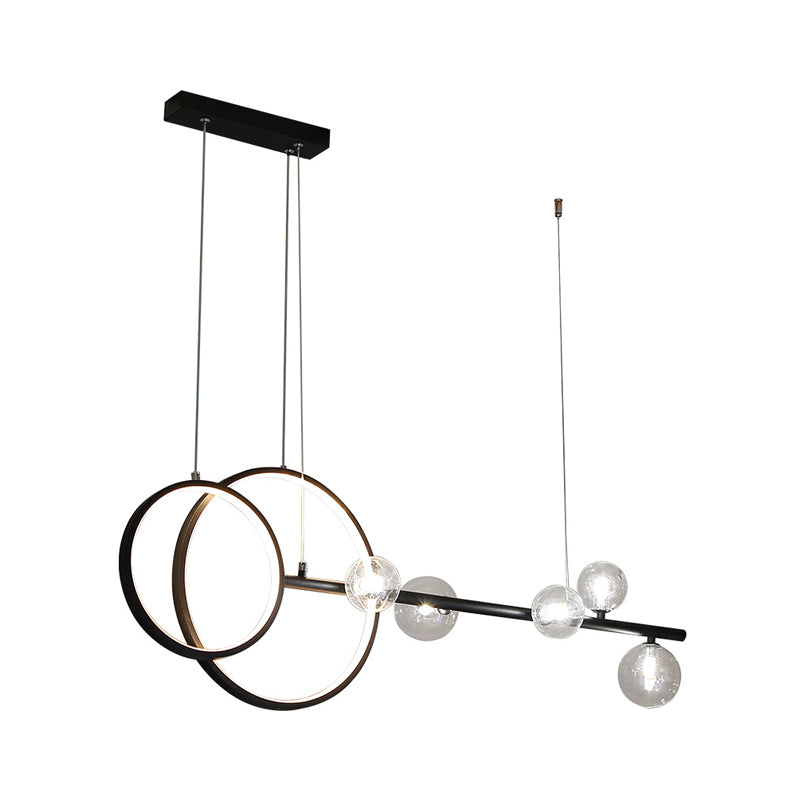 Moderno a ciondolo lineare e anello LED Light Metal Dining Room Isola sospesa con tonalità in vetro trasparente