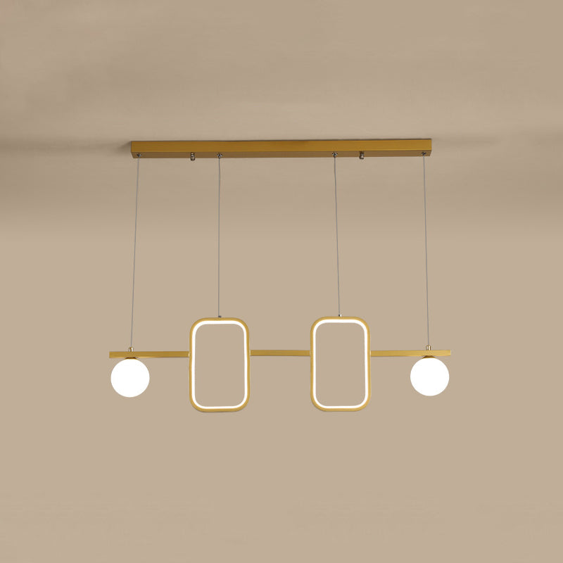 Symmetrical Geometric LED Hanging Light Minimalist Metal Dining Room Island Ceiling Light with Cream Glass Shade