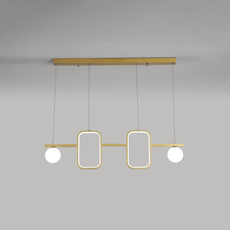 Symmetrical Geometric LED Hanging Light Minimalist Metal Dining Room Island Ceiling Light with Cream Glass Shade