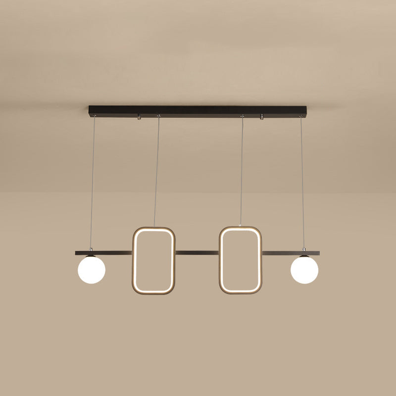 Symmetrical Geometric LED Hanging Light Minimalist Metal Dining Room Island Ceiling Light with Cream Glass Shade