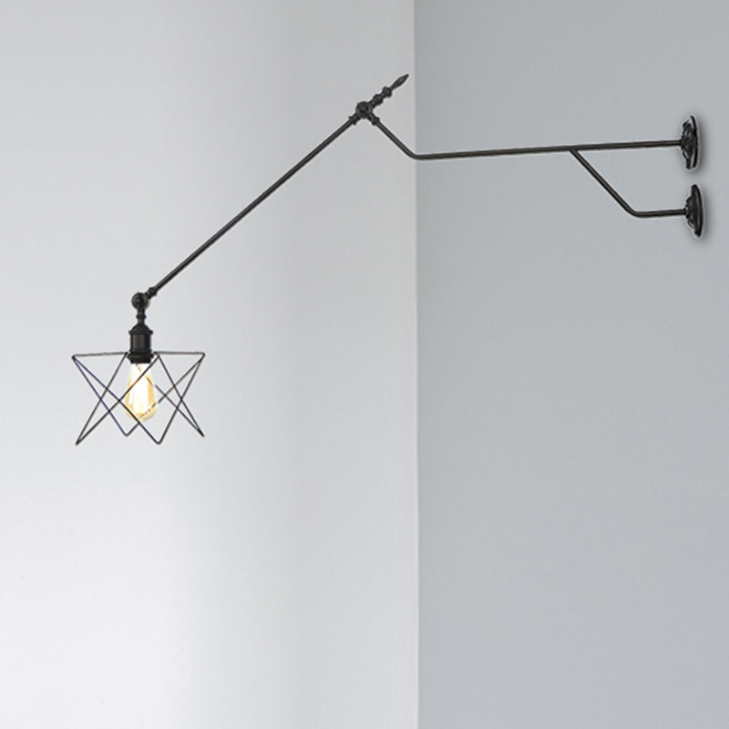 One Lampenwandleuchte mit kaginiertem Schatten Metall Industrial Innenleuchtenbeleuchtung in Schwarz