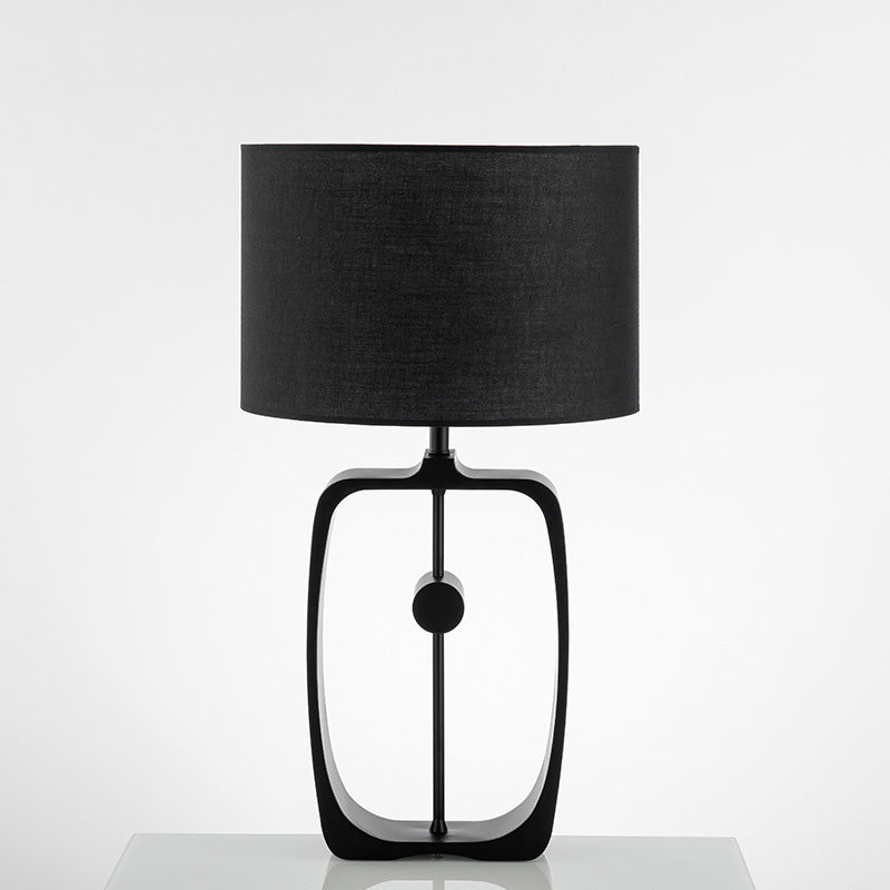 Round Shaped Fabric Table Lighting Minimalist 1��Head Black Nightstand Lamp with Open Base