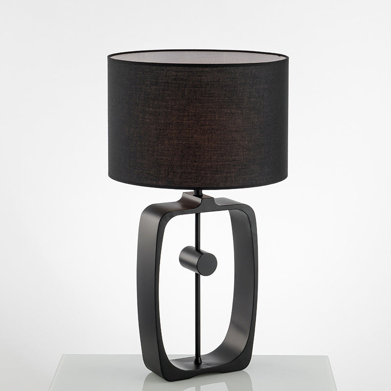 Round Shaped Fabric Table Lighting Minimalist 1��Head Black Nightstand Lamp with Open Base