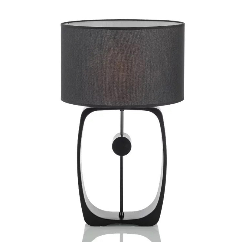 Round Shaped Fabric Table Lighting Minimalist 1��Head Black Nightstand Lamp with Open Base