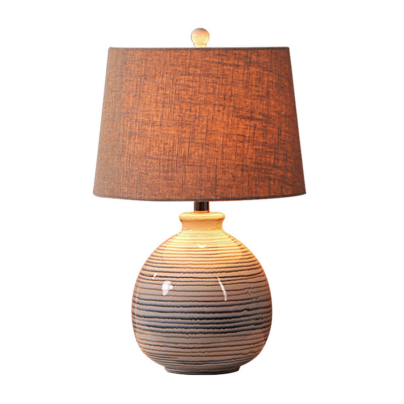 Artistic Tapered Drum Shaped Table Lamp Fabric 1��Bulb Bedside Nightstand Light with Ceramic Base