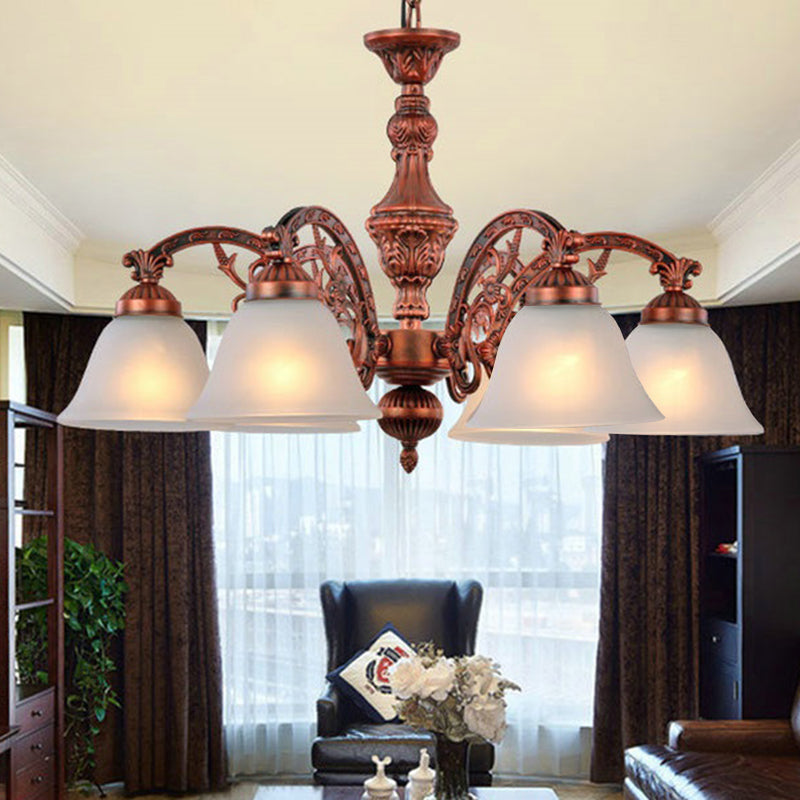 Frosted Glass Zwart/Bronze hanglamp bell 5 Lichten Traditionele kroonluchter verlichtingsarmatuur