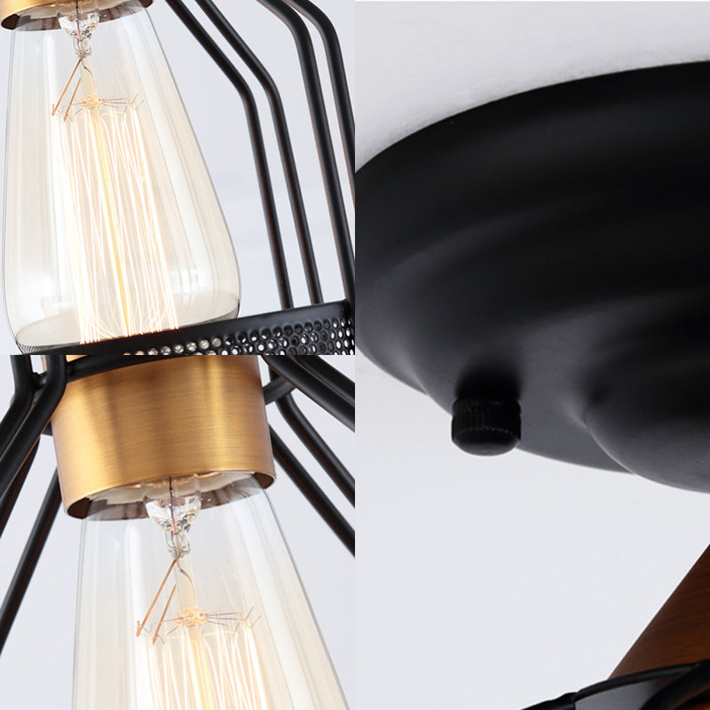 Single Bulb Semi Flush Mount Industrial Caged Metal Ceiling Light in Black with Wire Mesh
