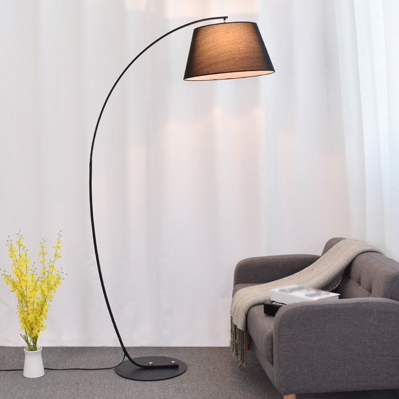 Tapered Drum Shaped Fabric Standing Light Vintage Single Living Room Arched Floor Lamp