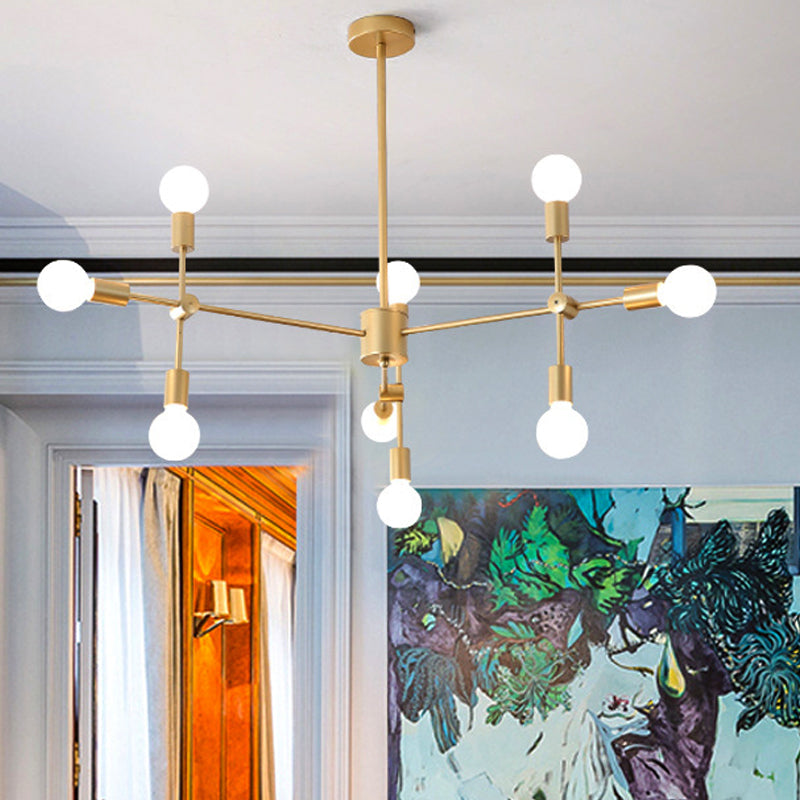 Sputnik Living Room Hanging Chandelier Opal Glass 9/12/15 Lights Modernist Hanging Lamp in Black/Gold