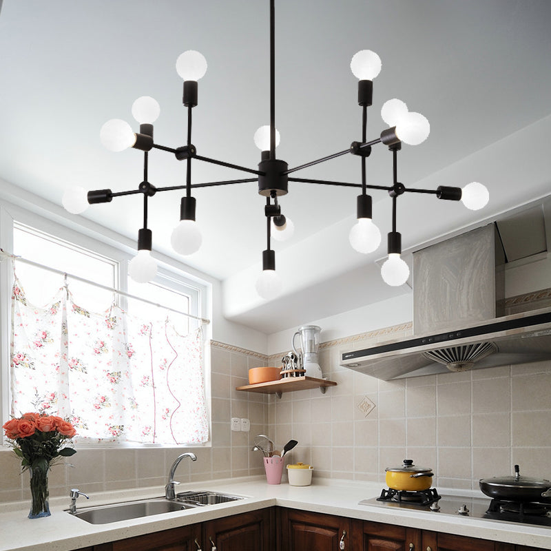 Sputnik Living Room Hanging Chandelier Opal Glass 9/12/15 Lights Modernist Hanging Lamp in Black/Gold