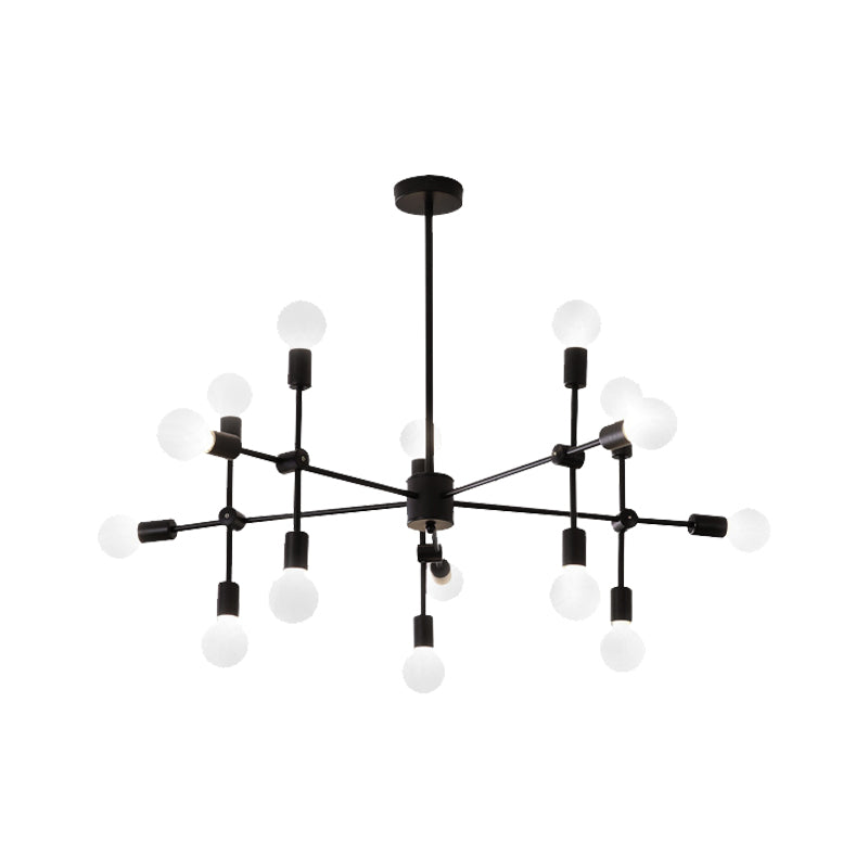 Sputnik Living Room Hanging Chandelier Opal Glass 9/12/15 Lights Modernist Hanging Lamp in Black/Gold