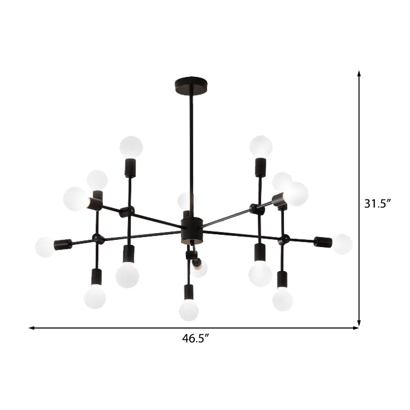 Sputnik Living Room Hanging Chandelier Opal Glass 9/12/15 Lights Modernist Hanging Lamp in Black/Gold