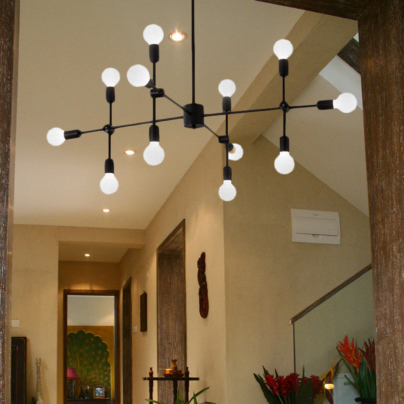Sputnik Living Room Hanging Chandelier Opal Glass 9/12/15 Lights Modernist Hanging Lamp in Black/Gold