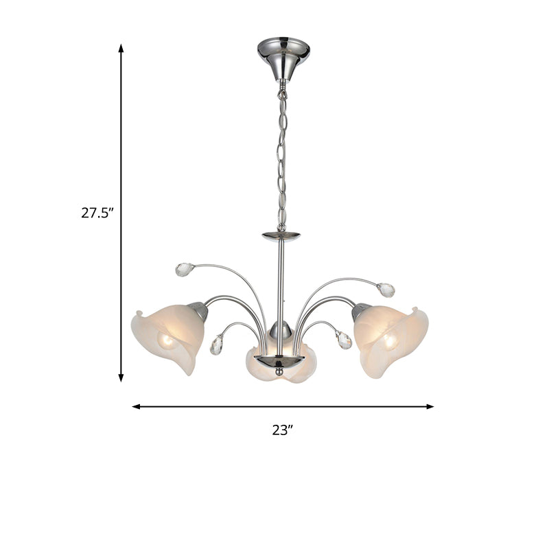 3/5 Lights White Glass Pendant Chandelier Traditional Chrome Flared Kitchen Hanging Ceiling Fixture