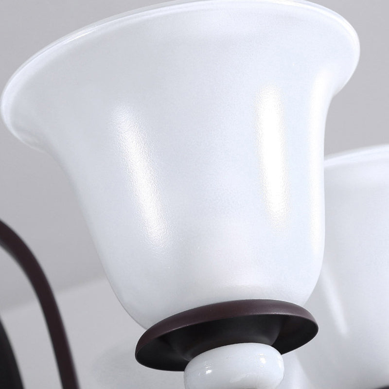 3/6/8 Lights Pendant Light Traditional Bell Frosted Glass Hanging Chandelier in Dark Coffee