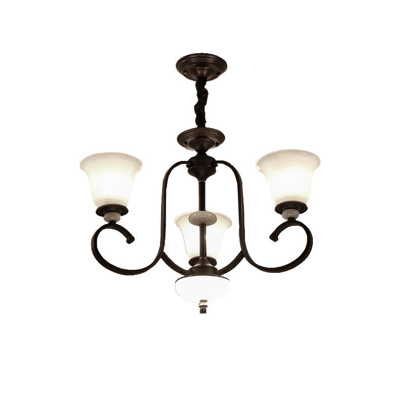 3/6/8 Lights Pendant Light Traditional Bell Frosted Glass Hanging Chandelier in Dark Coffee