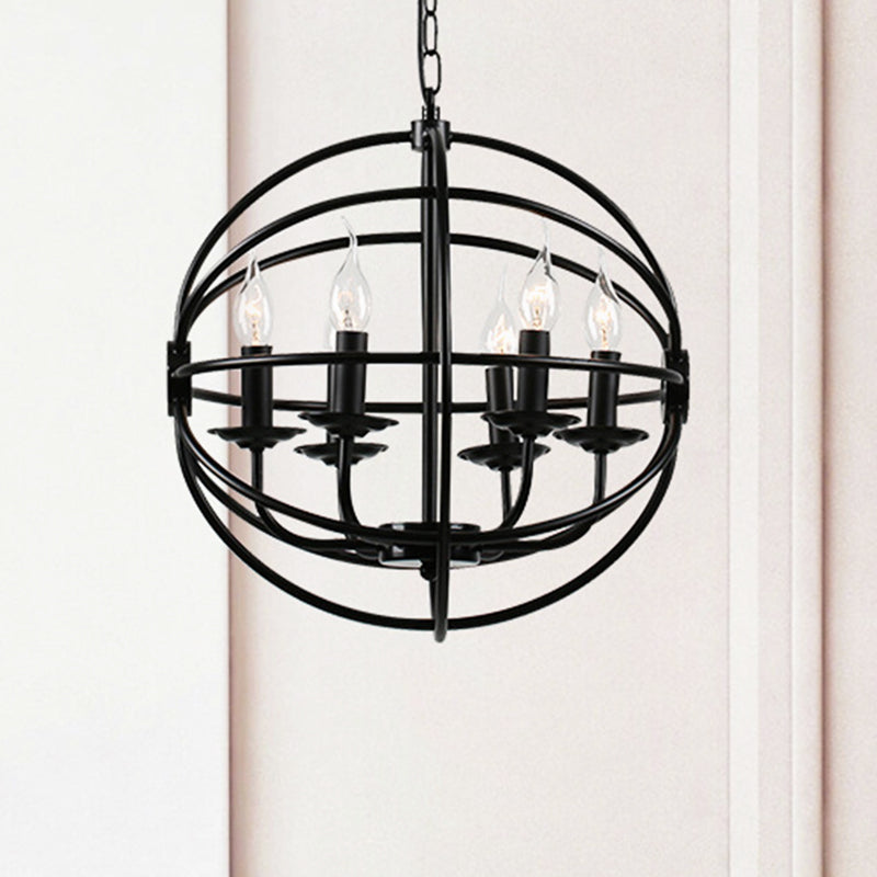 Lustre suspendu en métal suspendu industriel à bougies noires industrielles salle à manger pendante luminaire avec conception de globe