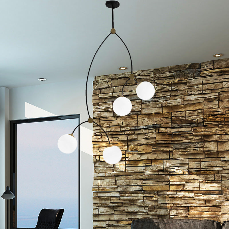 4 luces Lámpara de techo de la sala de estudio con techo global de vidrio blanco/claro