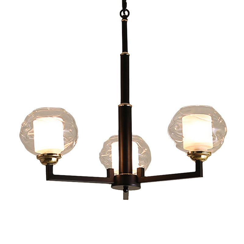 3/6/8 Bulbs Ceiling Lamp Globe Clear Textured Glass Traditional Living Room Chandelier Pendant Light in Black