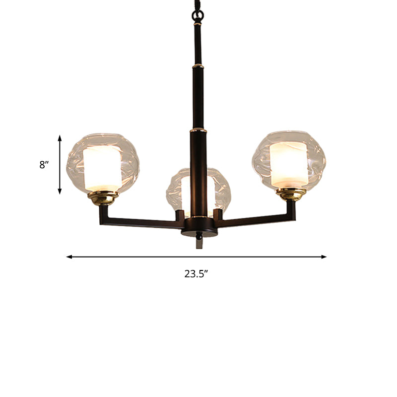 3/6/8 Bulbs Ceiling Lamp Globe Clear Textured Glass Traditional Living Room Chandelier Pendant Light in Black
