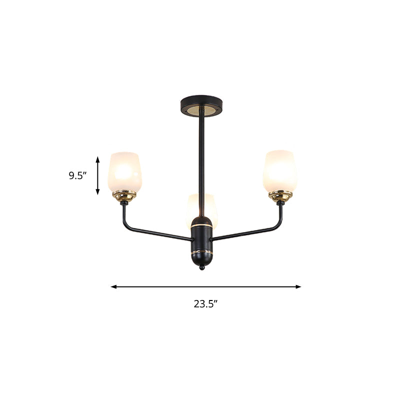 3/6/8 Lights Clear Glass Hanging Chandelier Traditional Black Cup Shape Living Room Pendant Light Fixture
