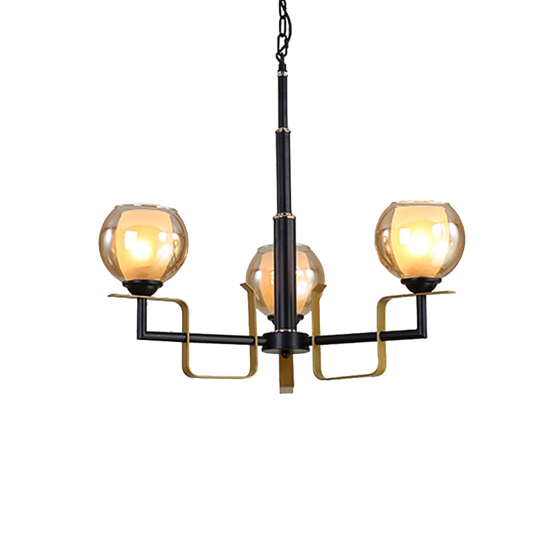 3/6/8 Lights Amber Glass Pendant Chandelier Traditional Black Bubble Bedroom Hanging Ceiling Fixture