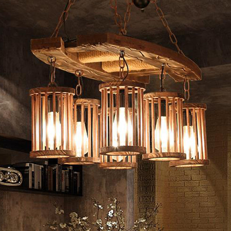 Lustre suspendu en bois à 6 lumière