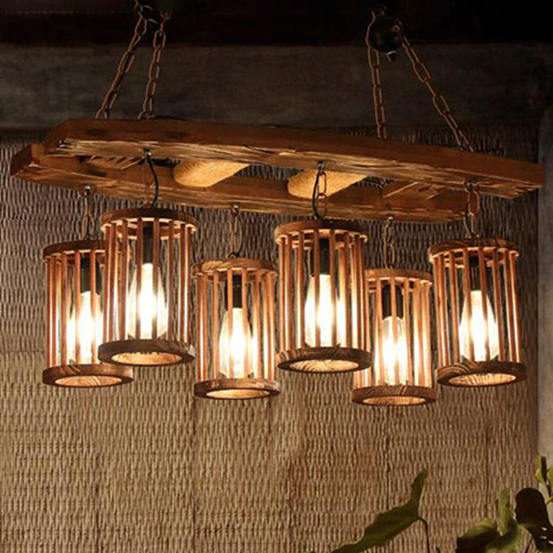 Lustre suspendu en bois à 6 lumière