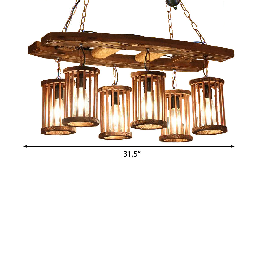 Lustre suspendu en bois à 6 lumière
