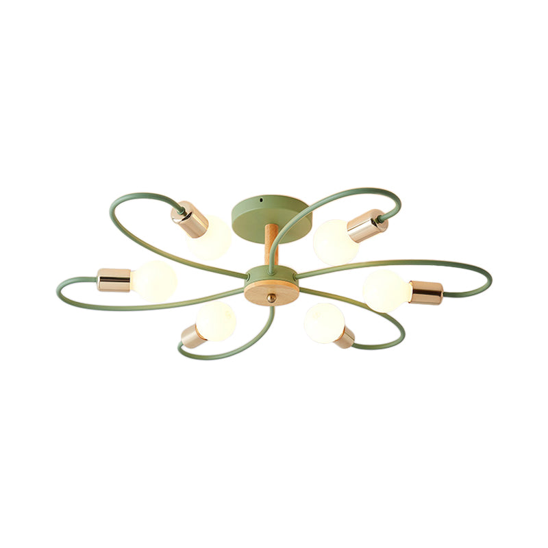 Spoutnik Lampe semi-encastrée contemporaine en métal 3/6/8 lumières Gris/vert Plafonnier semi-encastré avec bras incurvé