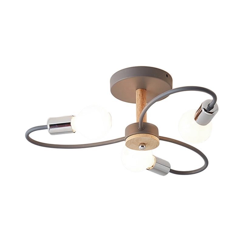 Sputnik Semi Flush Lamp Contemporary Metal 3/6/8 Lights Grey/Green Semi Flush Mount Ceiling Fixture with Curved Arm