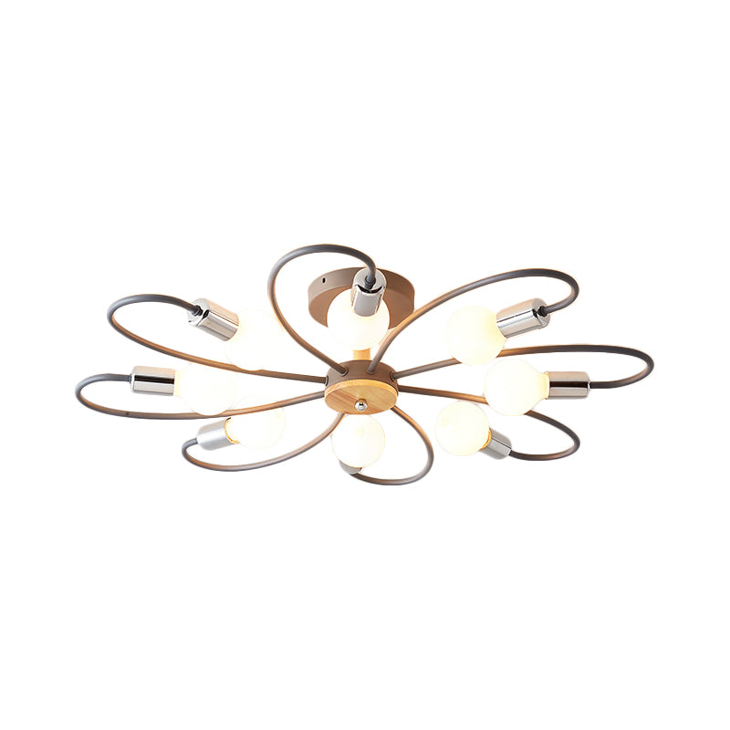 Spoutnik Lampe semi-encastrée contemporaine en métal 3/6/8 lumières Gris/vert Plafonnier semi-encastré avec bras incurvé