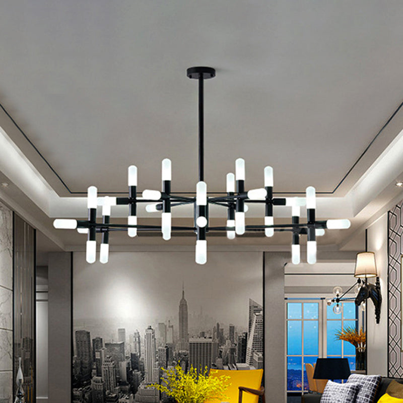 Tubular Chandelier Light Contemporary Metal 18/36 Lights Black/Gold Hanging Lamp Kit with Starburst Design