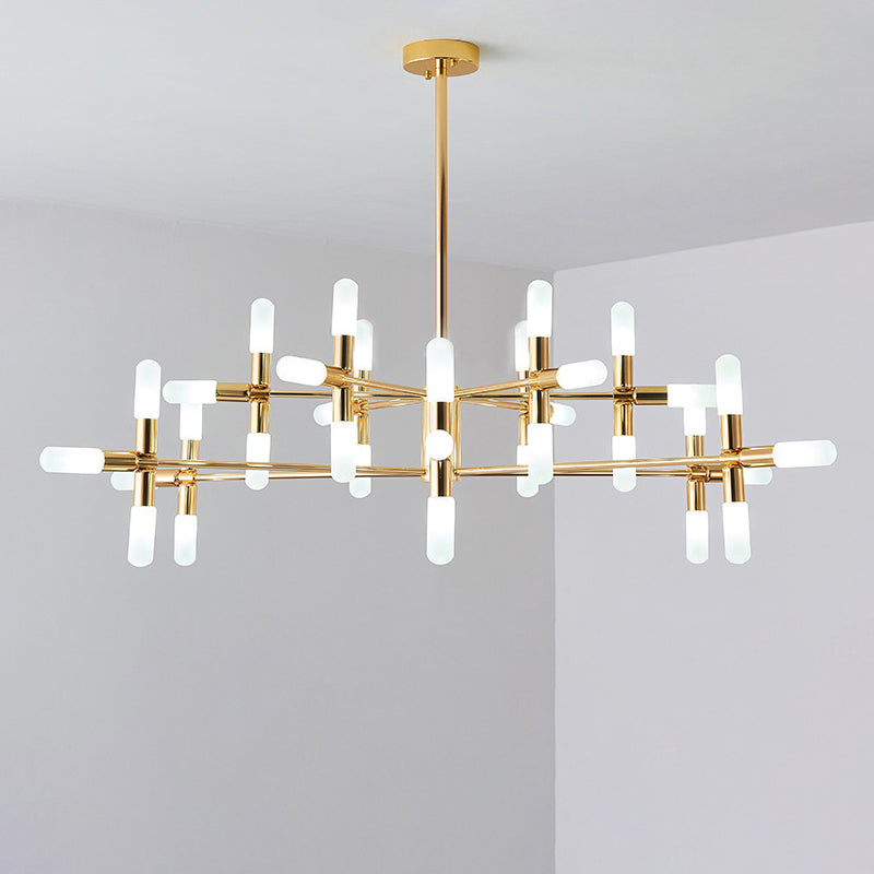 Tubular Chandelier Light Contemporary Metal 18/36 Lights Black/Gold Hanging Lamp Kit with Starburst Design