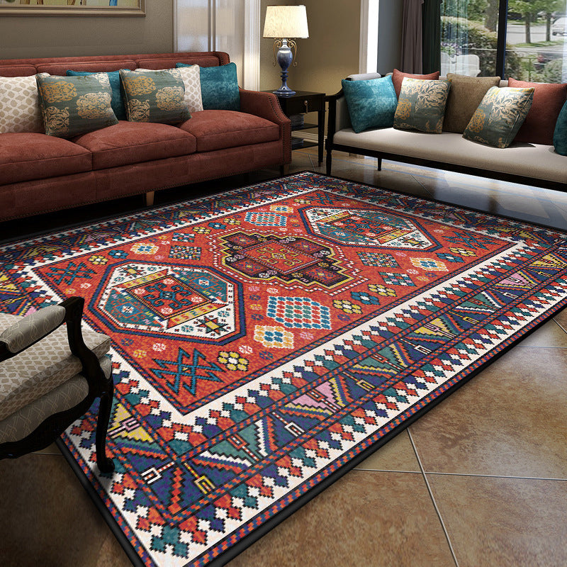 Turkish Symmetric Geometric Pattern Rug Multi Colored Polypropylene Rug Pet Friendly Non-Slip Stain Resistant Carpet for Hall