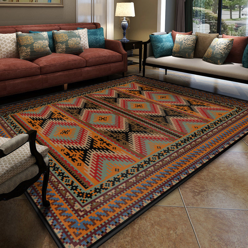 Turkish Symmetric Geometric Pattern Rug Multi Colored Polypropylene Rug Pet Friendly Non-Slip Stain Resistant Carpet for Hall